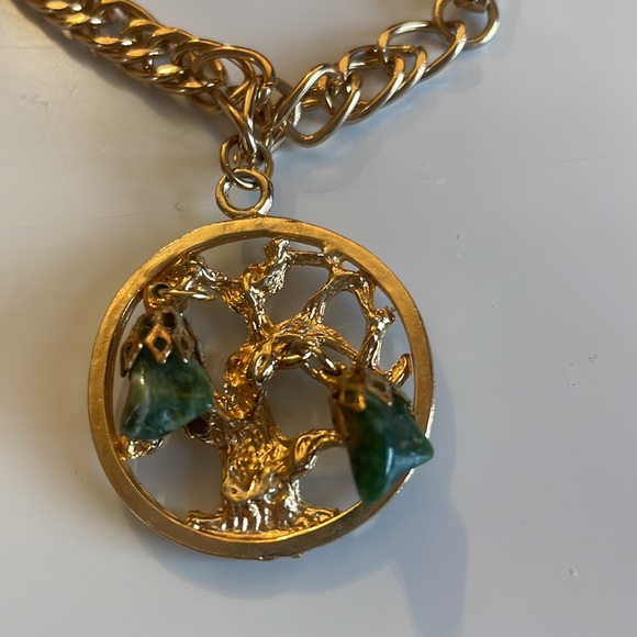 Tree of life gold color dangle bracelet jade stones - Picture 2 of 7